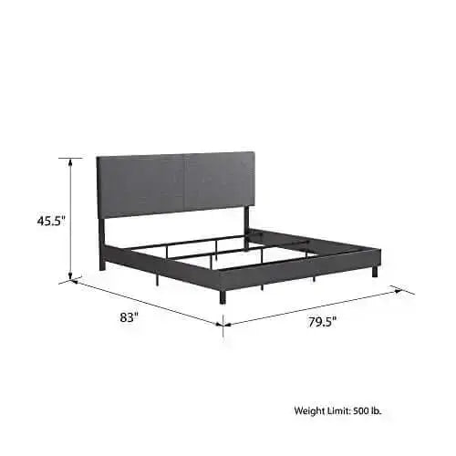 DHP Janford Upholstered Bed with Chic Design - Grey Linen