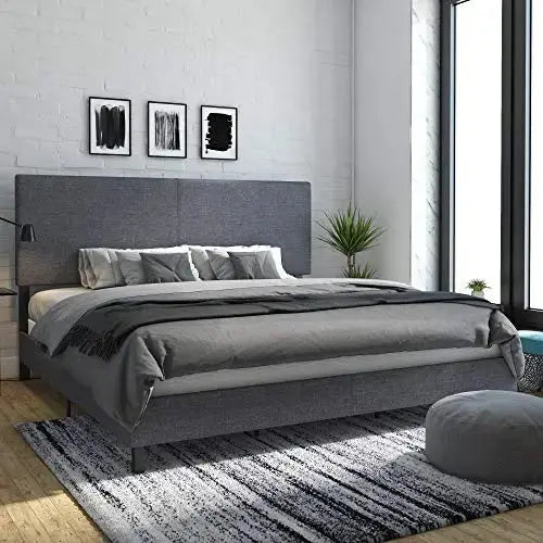 DHP Janford Upholstered Bed with Chic Design - Grey Linen