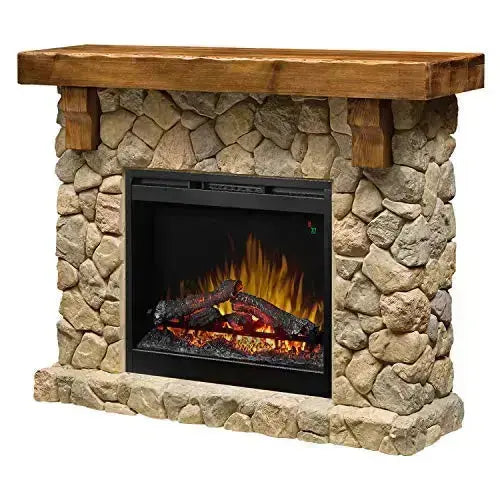 DIMPLEX Fieldstone Electric Fireplace Mantel, Pine and Stone-look