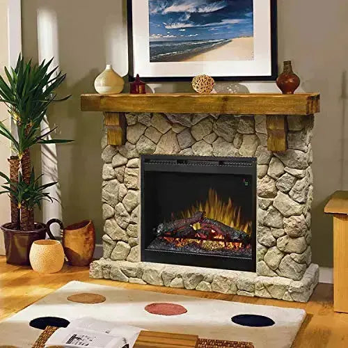 DIMPLEX Fieldstone Electric Fireplace Mantel, Pine and Stone-look