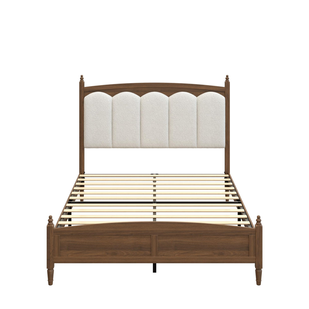 DNYN Vintage Wood Platform Bed Frame with Upholstered Headboard for Bedroom 