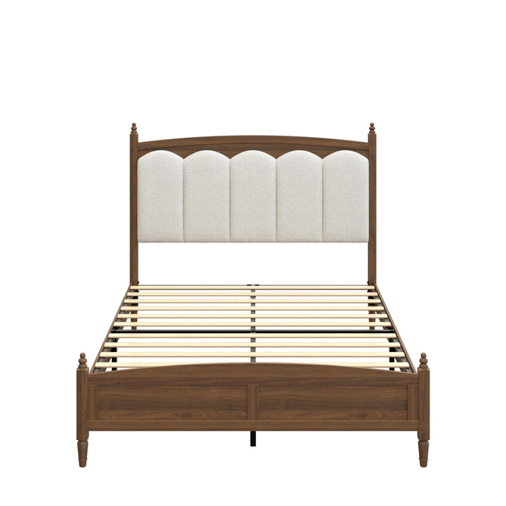 DNYN Vintage Wood Platform Bed Frame with Upholstered Headboard for Bedroom 