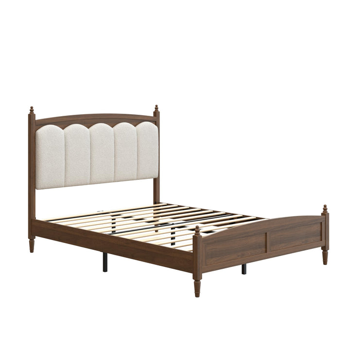 DNYN Vintage Wood Platform Bed Frame with Upholstered Headboard for Bedroom 