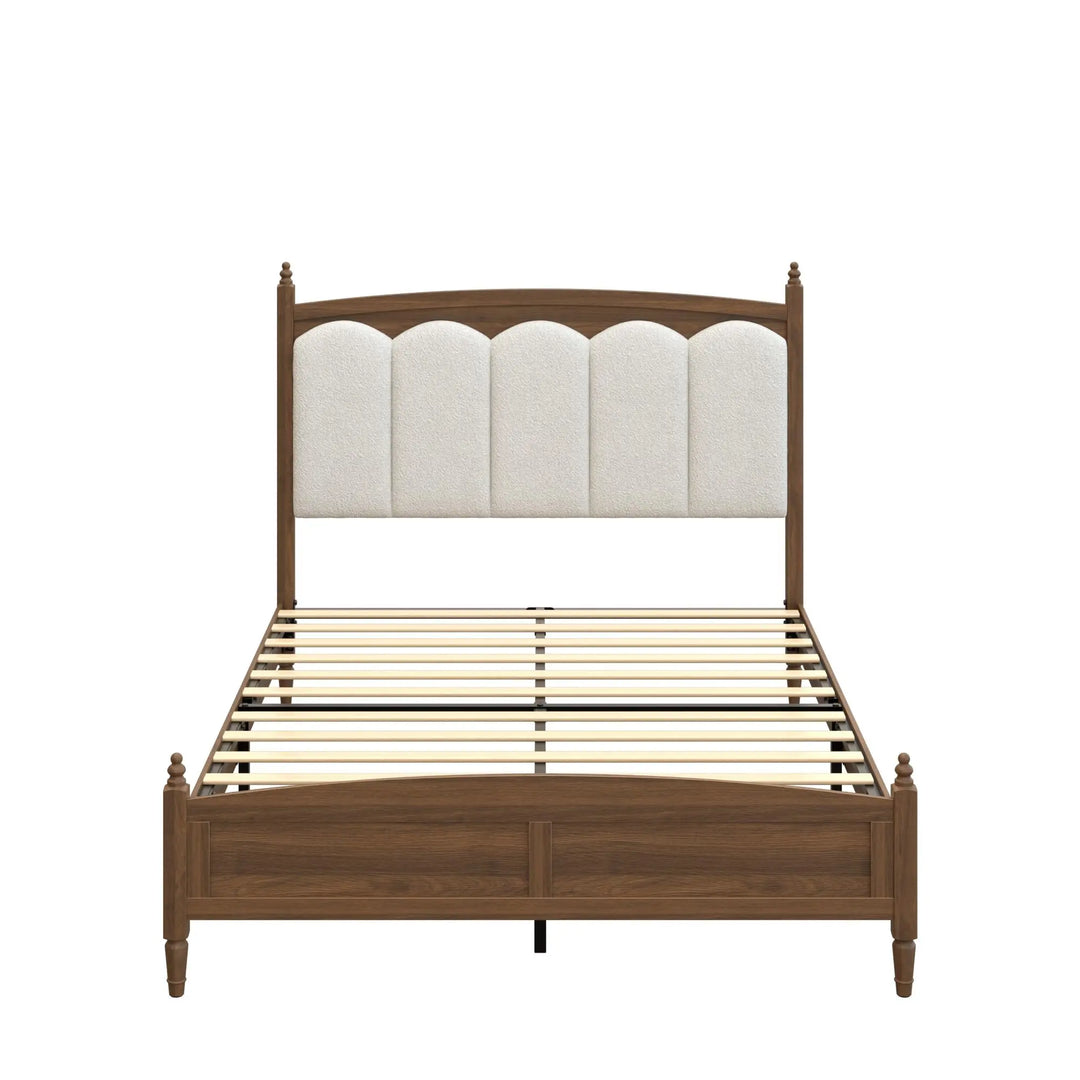 DNYN Vintage Wood Platform Bed Frame with Upholstered Headboard for Bedroom 
