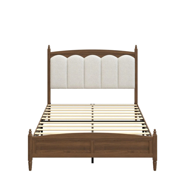 DNYN Vintage Wood Platform Bed Frame with Upholstered Headboard for Bedroom 