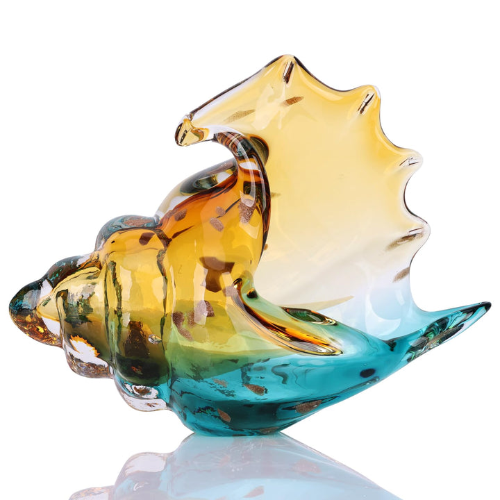 DOVDOV Hand-Blown Glass Conch Sculpture, Coastal Home Decor Conch Horn, Glass Art Seashell Ornament, Office, Living Room Tabletop Centerpiece, Bathroom Shelf top and Cabinet Decoration. 