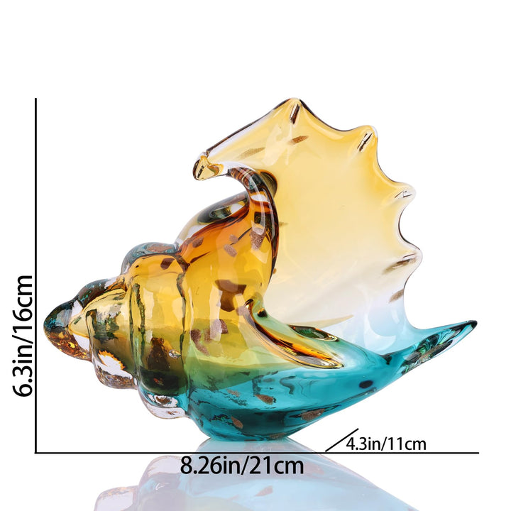 DOVDOV Hand-Blown Glass Conch Sculpture, Coastal Home Decor Conch Horn, Glass Art Seashell Ornament, Office, Living Room Tabletop Centerpiece, Bathroom Shelf top and Cabinet Decoration. 