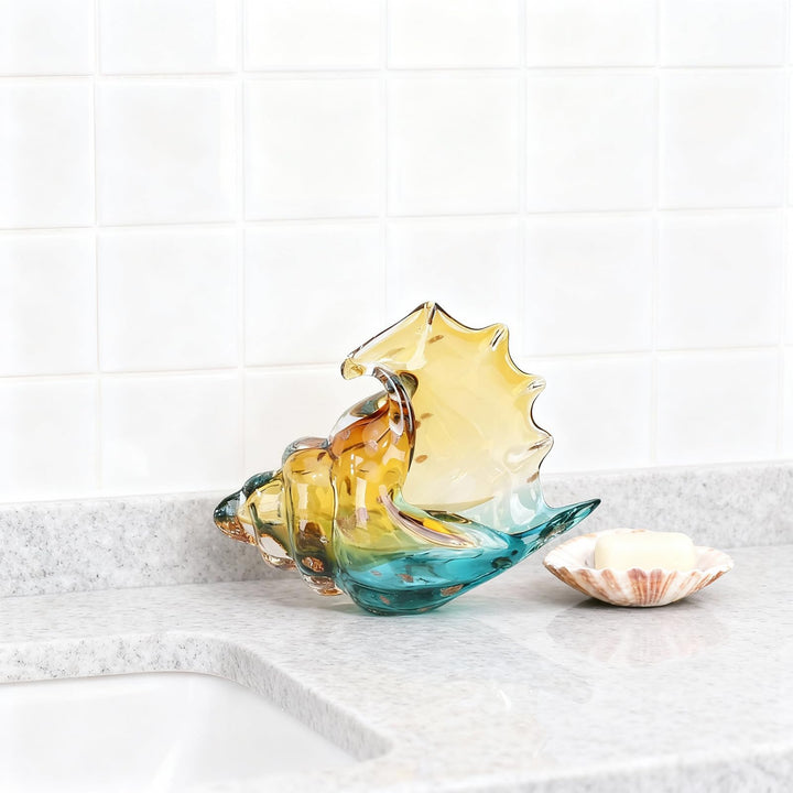 DOVDOV Hand-Blown Glass Conch Sculpture, Coastal Home Decor Conch Horn, Glass Art Seashell Ornament, Office, Living Room Tabletop Centerpiece, Bathroom Shelf top and Cabinet Decoration. 