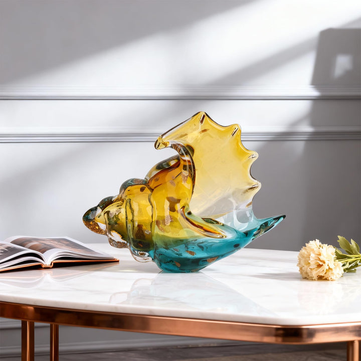 DOVDOV Hand-Blown Glass Conch Sculpture, Coastal Home Decor Conch Horn, Glass Art Seashell Ornament, Office, Living Room Tabletop Centerpiece, Bathroom Shelf top and Cabinet Decoration. 