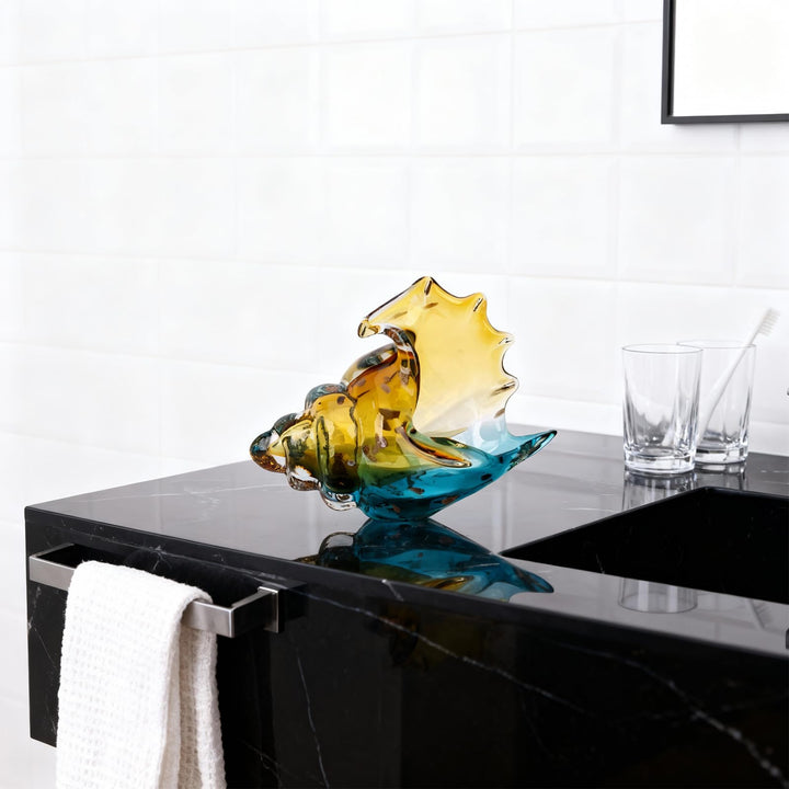 DOVDOV Hand-Blown Glass Conch Sculpture, Coastal Home Decor Conch Horn, Glass Art Seashell Ornament, Office, Living Room Tabletop Centerpiece, Bathroom Shelf top and Cabinet Decoration. 
