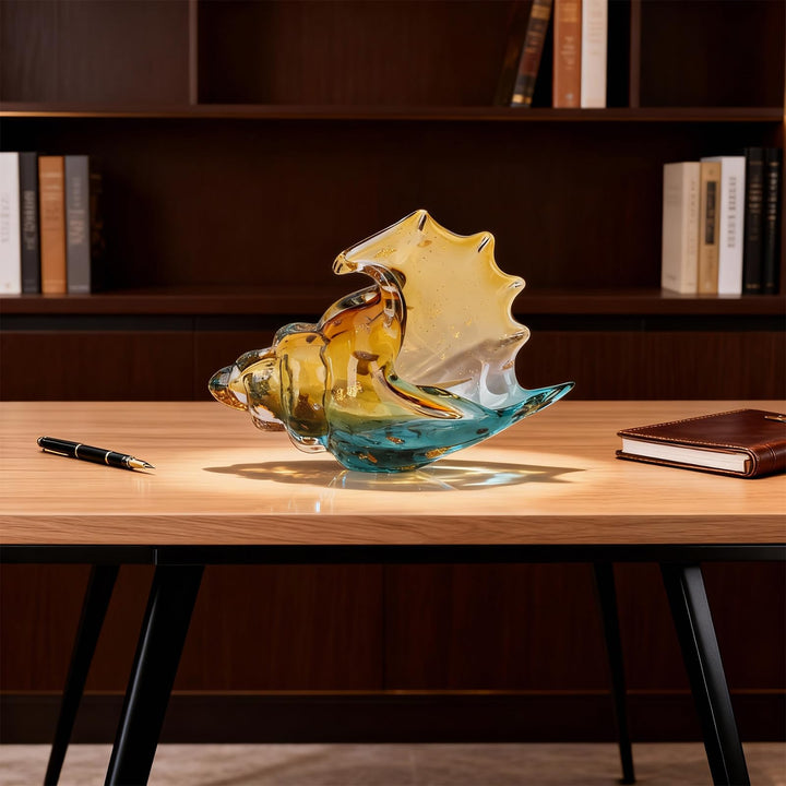 DOVDOV Hand-Blown Glass Conch Sculpture, Coastal Home Decor Conch Horn, Glass Art Seashell Ornament, Office, Living Room Tabletop Centerpiece, Bathroom Shelf top and Cabinet Decoration. 
