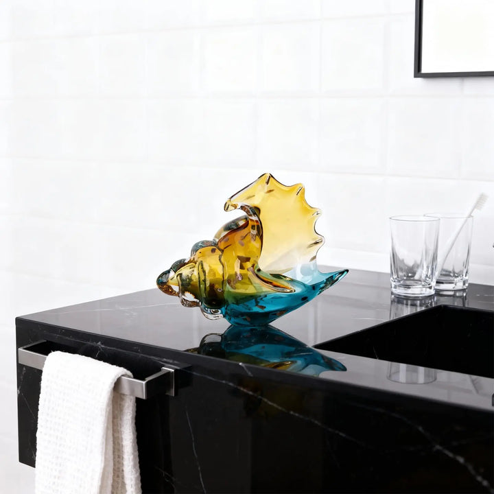 DOVDOV Hand-Blown Glass Conch Sculpture, Coastal Home Decor Conch Horn, Glass Art Seashell Ornament, Office, Living Room Tabletop Centerpiece, Bathroom Shelf top and Cabinet Decoration. 