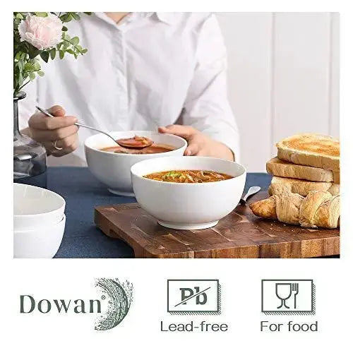 DOWAN White Ceramic Bowls 22 OZ, Set of 4 - White