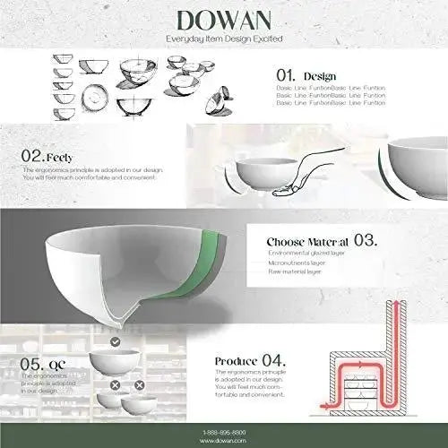 DOWAN White Ceramic Bowls 22 OZ, Set of 4 - White