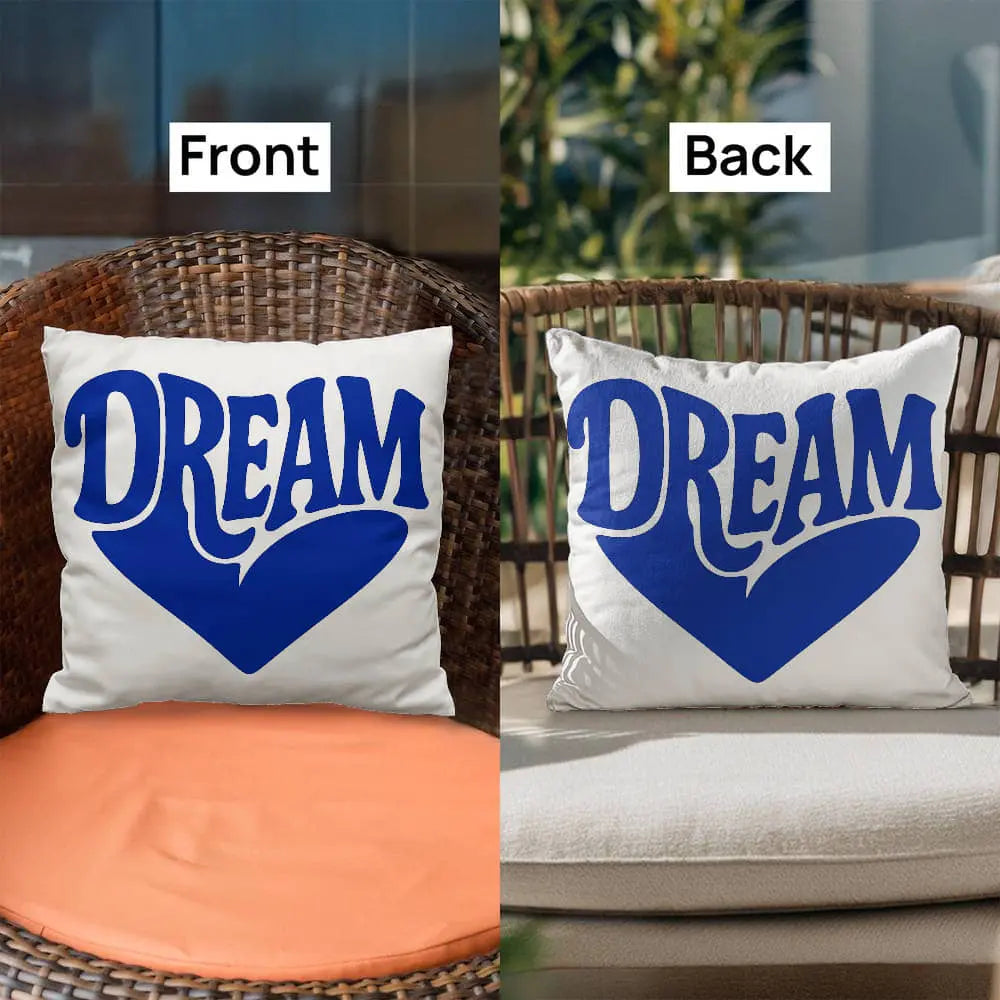 DREAM Throw Pillow Cover, Motivational Home Decor - White Blue 