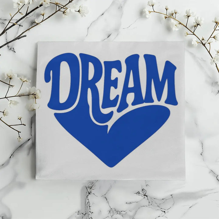 DREAM Throw Pillow Cover, Motivational Home Decor - White Blue 