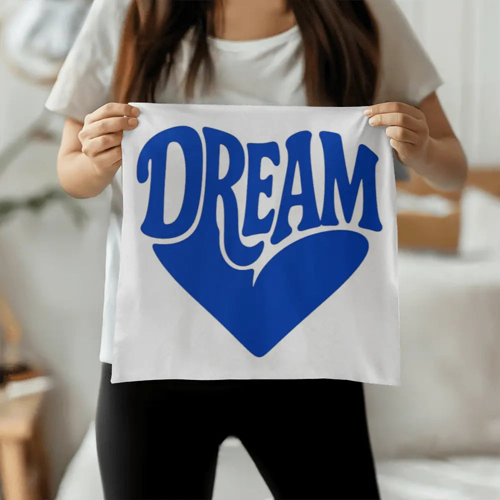 DREAM Throw Pillow Cover, Motivational Home Decor - White Blue 