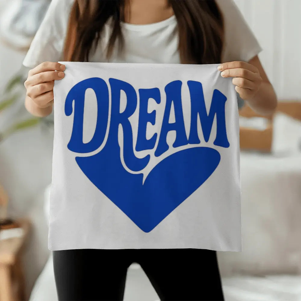DREAM Throw Pillow Cover, Motivational Home Decor - White Blue 