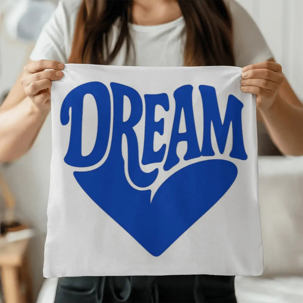 DREAM Throw Pillow Cover, Motivational Home Decor - White Blue 