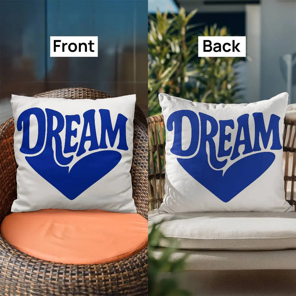 DREAM Throw Pillow Cover, Motivational Home Decor - White Blue 