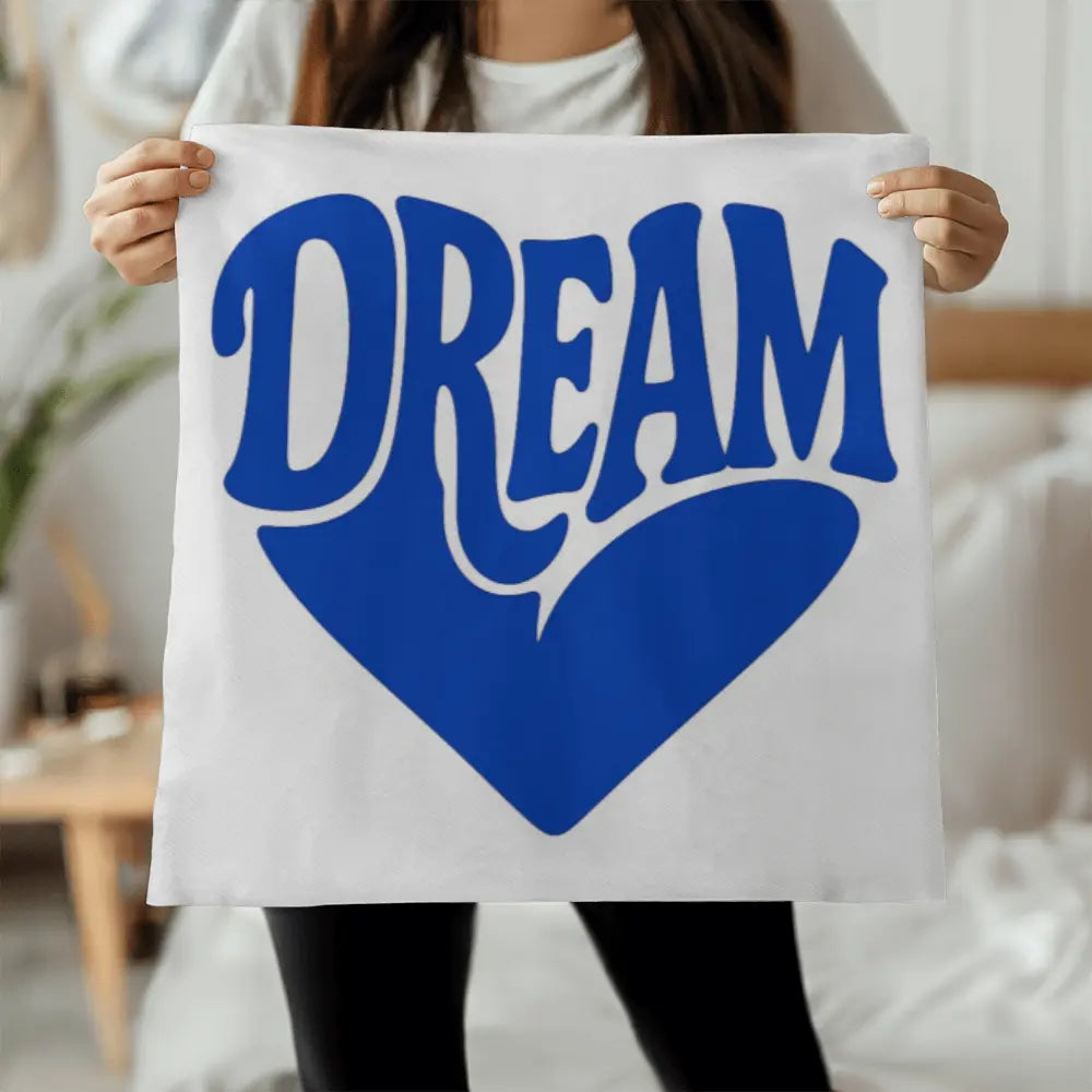 DREAM Throw Pillow Cover, Motivational Home Decor - White Blue 