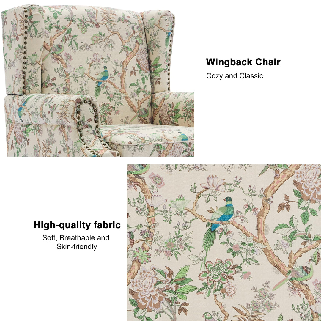 DREAMSIDEA Floral Wingback Accent Chair - Bird Print 