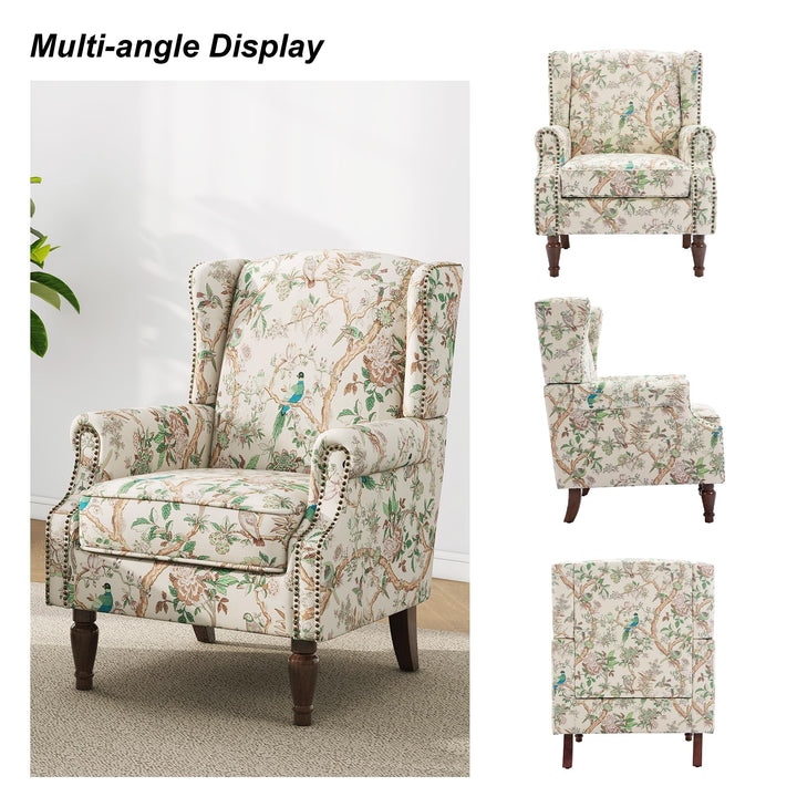 DREAMSIDEA Floral Wingback Accent Chair - Bird Print 