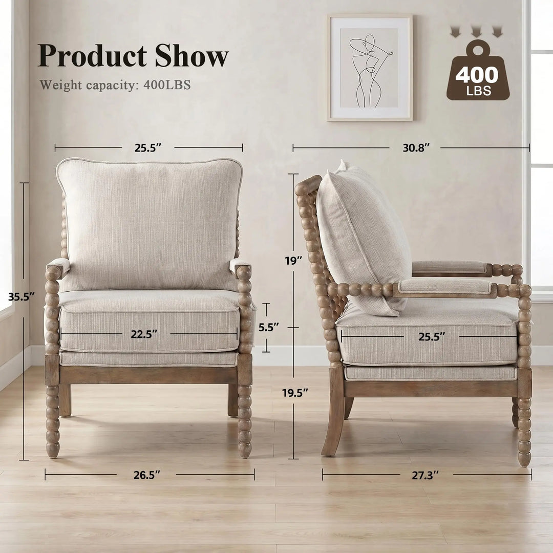 DUHOME Linen Fabric Spindle Accent Chairs, Set of 2, Spool Chair with Armrest