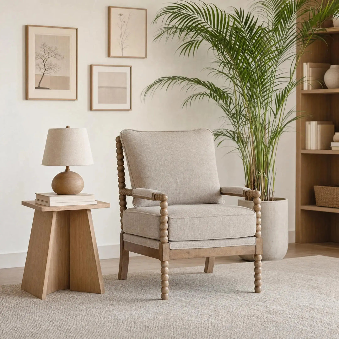 DUHOME Linen Fabric Spindle Accent Chairs, Set of 2, Spool Chair with Armrest