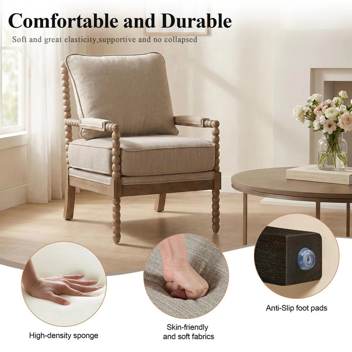 DUHOME Linen Fabric Spindle Accent Chairs, Set of 2, Spool Chair with Armrest