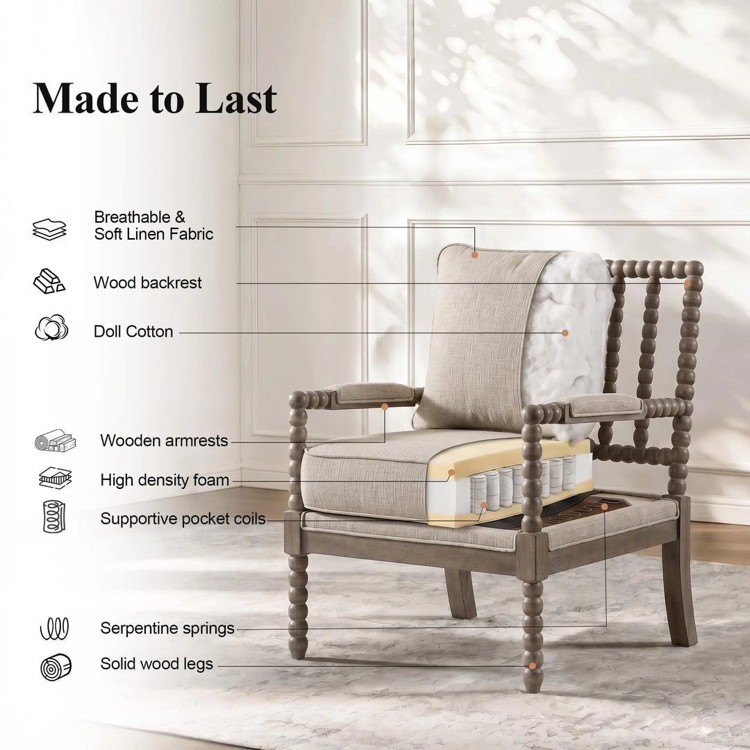 DUHOME Linen Fabric Spindle Accent Chairs, Set of 2, Spool Chair with Armrest