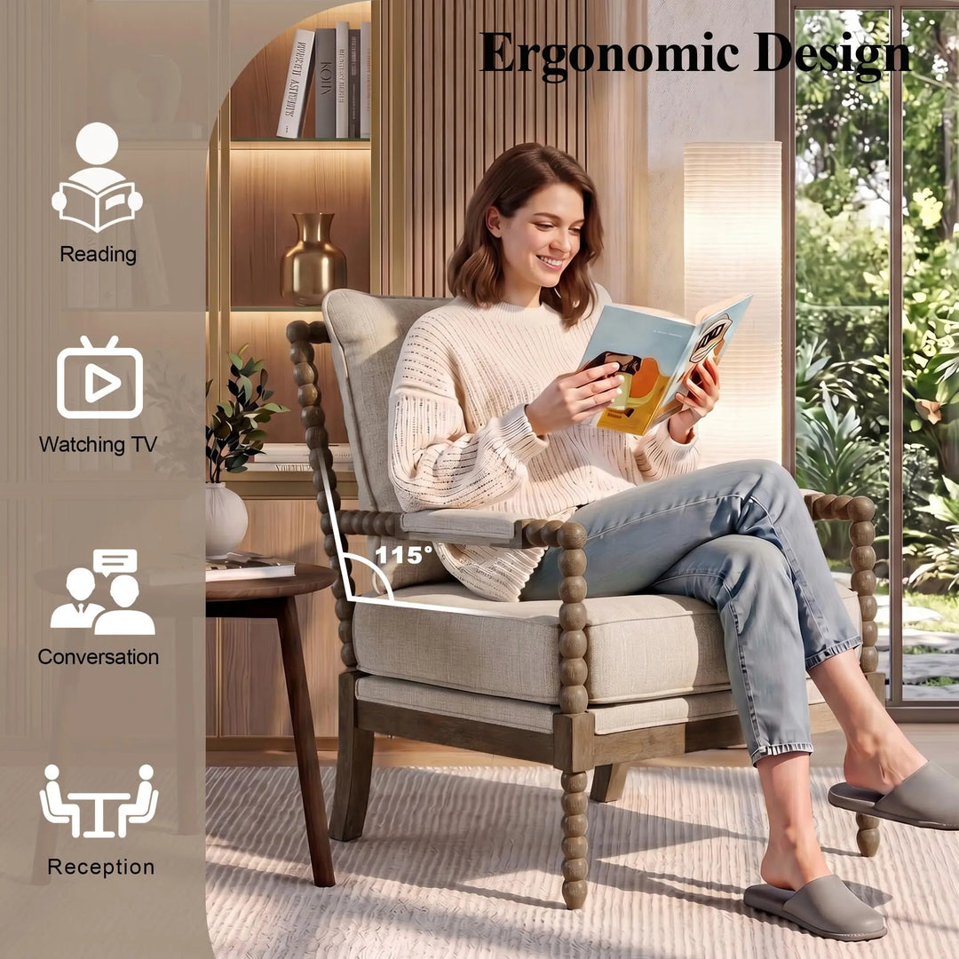 DUHOME Linen Fabric Spindle Accent Chairs, Set of 2, Spool Chair with Armrest