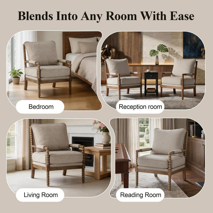 DUHOME Linen Fabric Spindle Accent Chairs, Set of 2, Spool Chair with Armrest