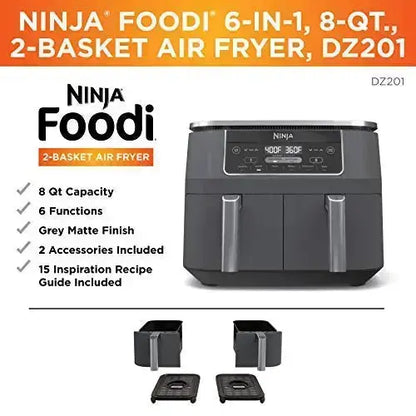 DZ201 NINJA Foodi 2-Basket 6-in-1 Air Fryer with DualZone Technology - Grey