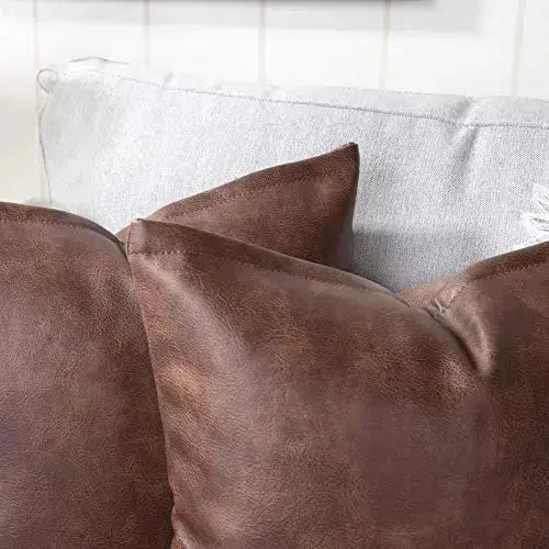 Dark Brown Faux Leather Throw Pillow Covers, 12" x 20" - Set of 2