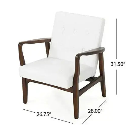 Conrad Faux Leather Club Chair, Wood Frame - White/Dark Espresso