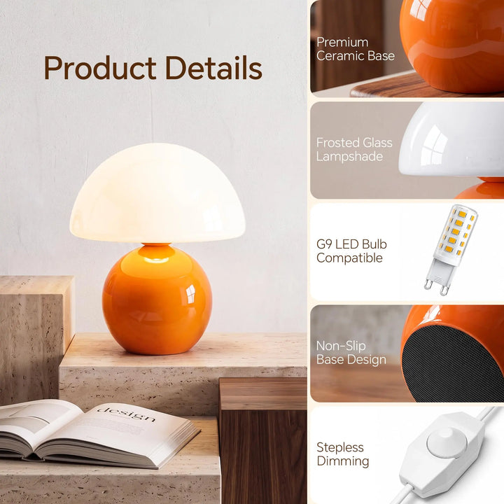 Dawnwake Mushroom Lamp Table Lamp for Bedroom-Small Desk Table Lamps,Orange