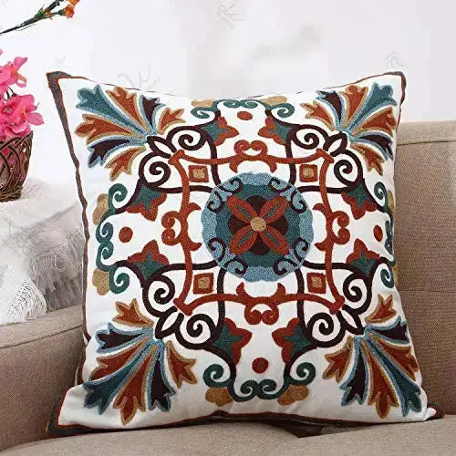Decorative Modern Farmhouse Boho Style Throw Pillow Cover Embroidered Patterned, 18" x 18" - Multicolor