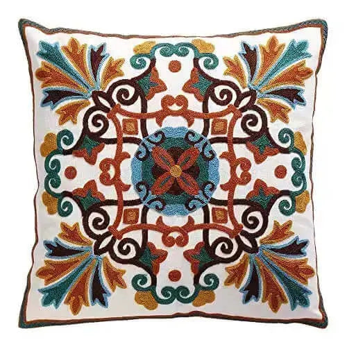 thumbnail image 2 of Embroidered Floral Throw Pillow Cover - 18" Square Cotton Linen Blend - Multicolor On White 2 of 3
