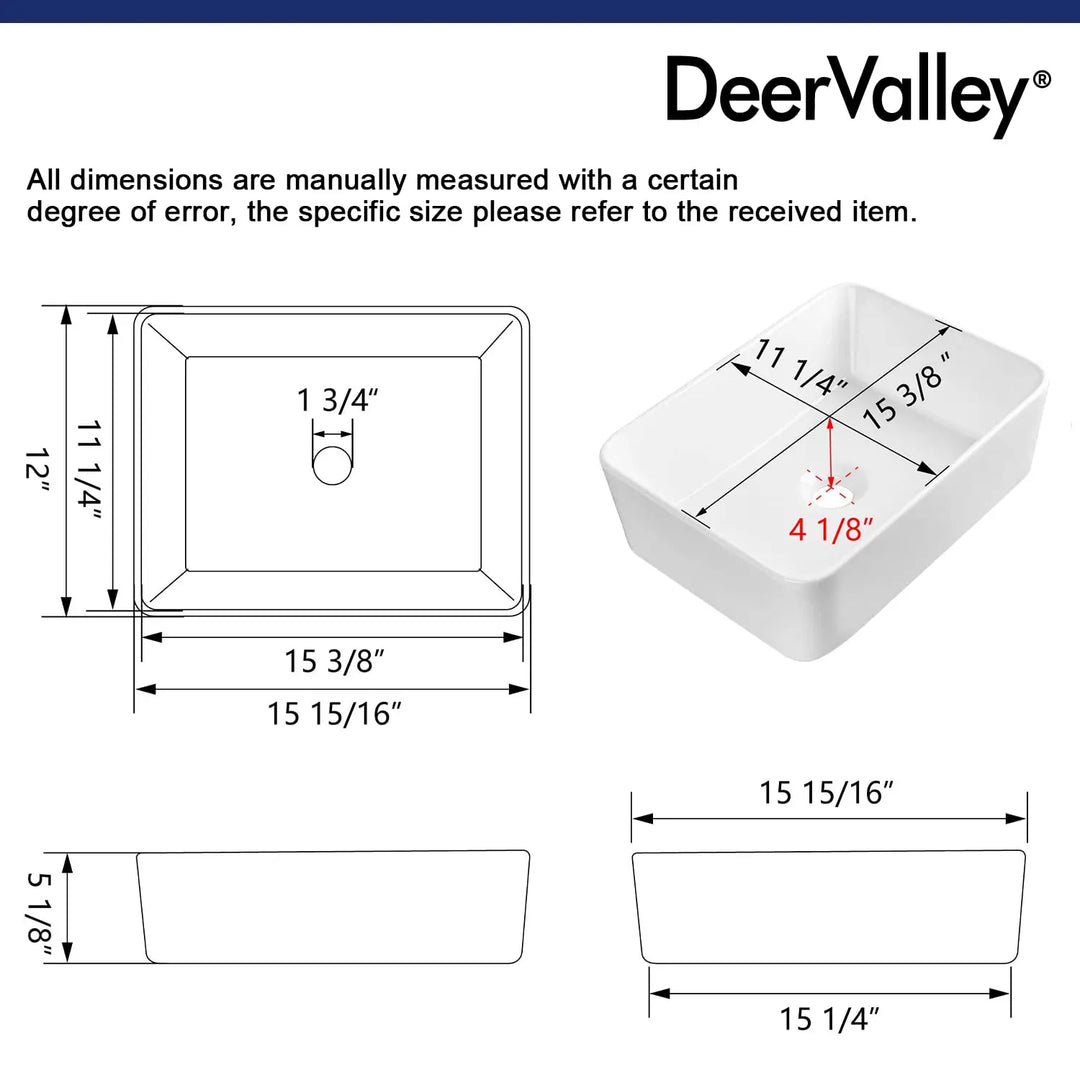 DeerValley Bathroom Vessel Sink White 16"x12" Rectangle Basin DV-1V0048 