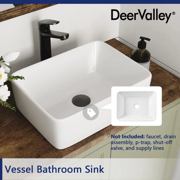 DeerValley Bathroom Vessel Sink White 16"x12" Rectangle Basin DV-1V0048 
