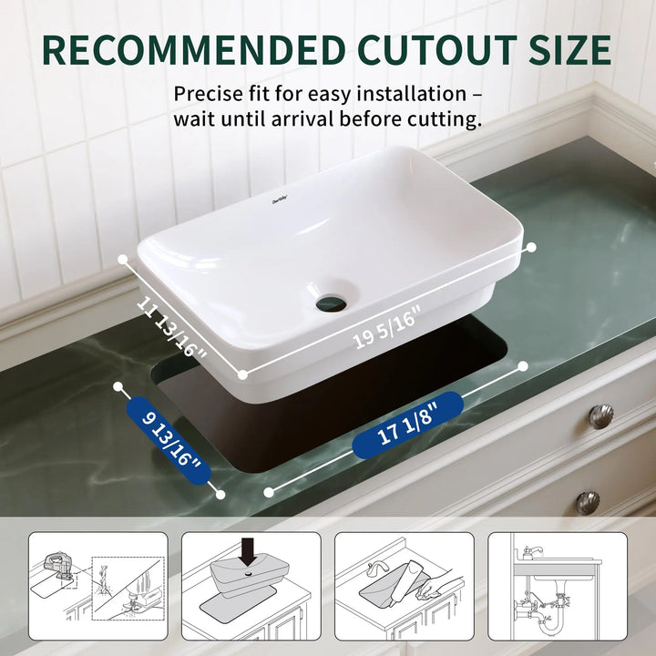 DeerValley Bathroom Vessel Sink White 19"x12" Rectangle Modern Basin 
