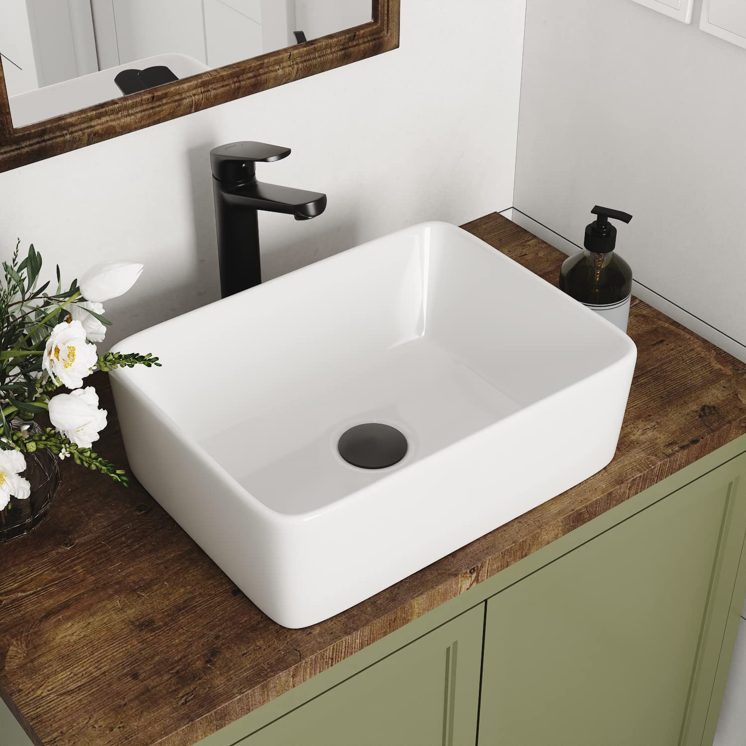 DeerValley Bathroom Vessel Sink White 16"x12" Rectangle Basin DV-1V0048 