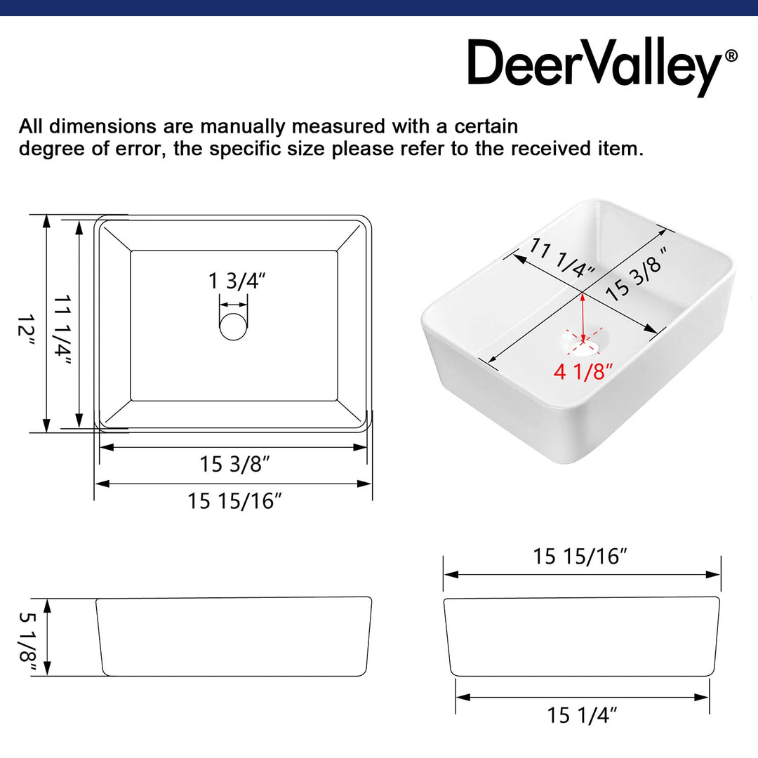DeerValley Bathroom Vessel Sink White 16"x12" Rectangle Basin DV-1V0048 