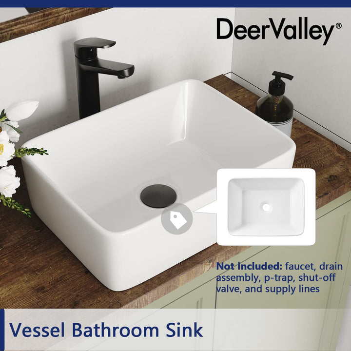 DeerValley Bathroom Vessel Sink White 16"x12" Rectangle Basin DV-1V0048 