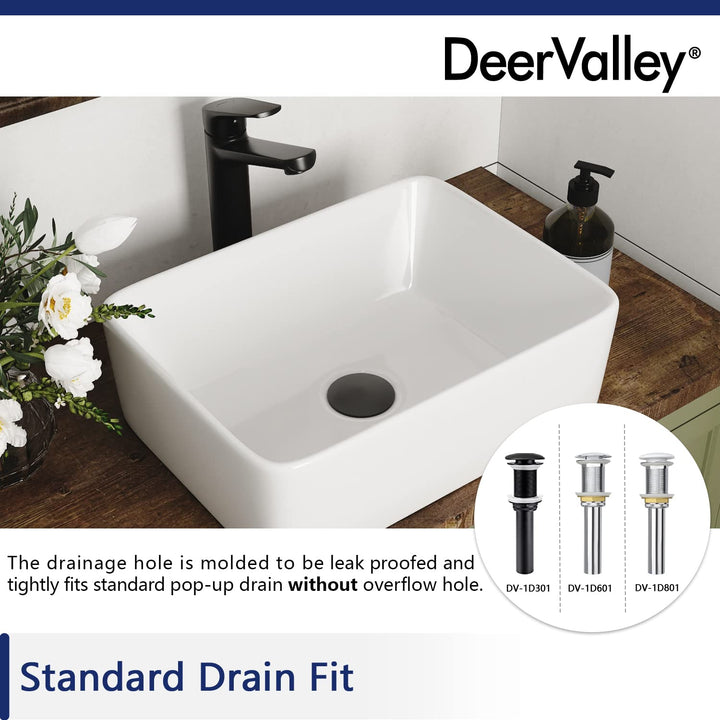 DeerValley Bathroom Vessel Sink White 16"x12" Rectangle Basin DV-1V0048 