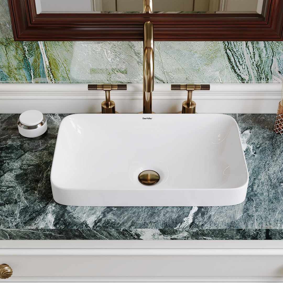 DeerValley Bathroom Vessel Sink White 19"x12" Rectangle Modern Basin 