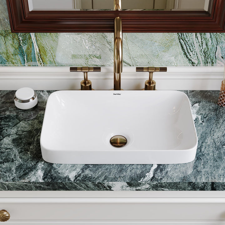 DeerValley Bathroom Vessel Sink White 19"x12" Rectangle Modern Basin 