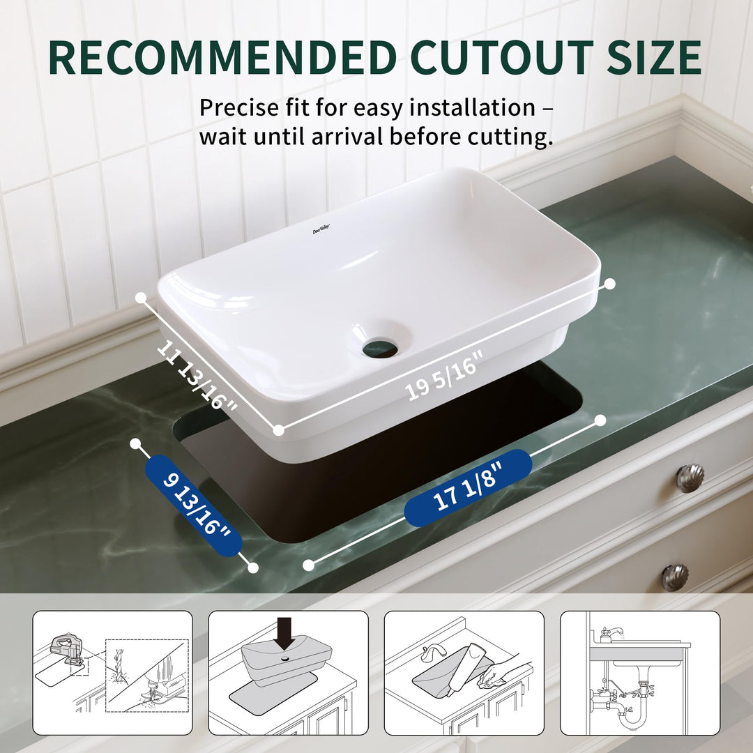 DeerValley Bathroom Vessel Sink White 19"x12" Rectangle Modern Basin 