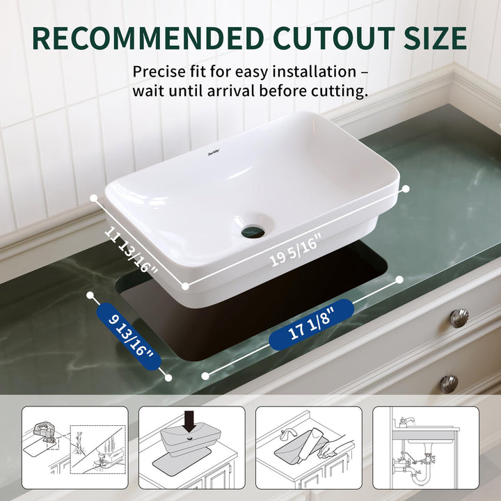 DeerValley Bathroom Vessel Sink White 19"x12" Rectangle Modern Basin 